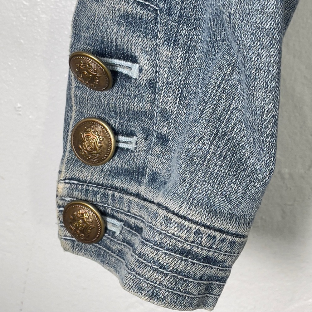 Chelsea & Theodore Cropped Military Style Denim Jacket Size M - Picture 10 of 12